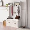 Entryway hall tree with coat rack 4 hooks and storage bench shoe cabinet white