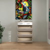 White +Oak Color shoe cabinet with 3 doors 2 drawers,PVC door with shape ,large space for storage