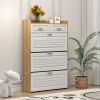 White +Oak Color shoe cabinet with 3 doors 2 drawers,PVC door with shape ,large space for storage