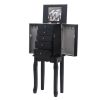 Standing Jewelry Armoire with Mirror, 5 Drawers & 6 Necklace Hooks, Jewelry Cabinet Chest with Top Storage Organizer , 2 Side Swing Doors(Black)