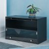 Black Glass Door Shoe Storage Cabinet for Sneakers with RGB LED Light – Expertly Crafted Wooden Display Showcase
