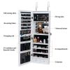 Full Mirror Wooden Wall Mounted 4-Layer Shelf 2 Drawers With Inner Mirror 8 Blue LED Light Jewelry Storage Mirror Cabinet - White XH