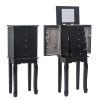 Standing Jewelry Armoire with Mirror, 5 Drawers & 6 Necklace Hooks, Jewelry Cabinet Chest with Top Storage Organizer , 2 Side Swing Doors(Black)