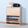 Wooden Shoe Cabinet for Entryway;  White Shoe Storage Cabinet with 2 Flip Doors 20.94x9.45x43.11 inch