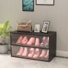 Black Glass Door Shoe Storage Cabinet for Sneakers with RGB LED Light – Expertly Crafted Wooden Display Showcase