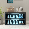 Black Glass Door Shoe Storage Cabinet for Sneakers with RGB LED Light – Expertly Crafted Wooden Display Showcase