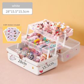 Children's hair accessories storage box hair clip headdress cosmetic head rope desktop layered Jewelry Box (Color: White)