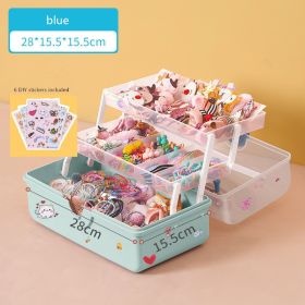 Children's hair accessories storage box hair clip headdress cosmetic head rope desktop layered Jewelry Box (Color: Blue)