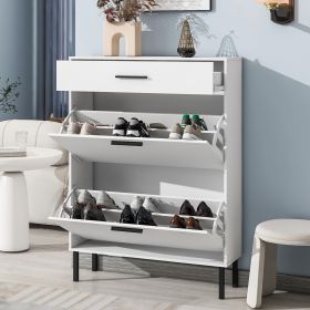 Shoe Cabinet, Freestanding Shoe Rack Storage Organizer with Drawers & Metal Legs, Modern Shoe Storage Cabinet with 2 Flip Drawers for Entryway (Color: as Pic)