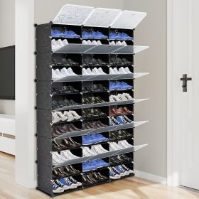12-Tier Portable 72 Pair Shoe Rack Organizer 36 Grids Tower Shelf Storage Cabinet Stand Expandable for Heels, Boots, Slippers, Black (Color: as picture)