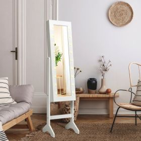Mirrored Standing Jewelry Armoire Cabinet with LED Lights (Color: White)