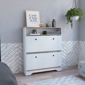 Shoe Rack Dublin, One Open Shelf, Two Extendable Cabinets, Light Oak / White Finish (Color: Light Oak / White)