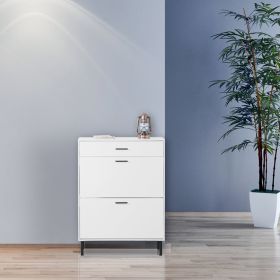 Shoe Cabinet, Freestanding Shoe Rack Storage Organizer with Drawers & Metal Legs, Modern Shoe Storage Cabinet with 2 Flip Drawers for Entryway (Color: White)