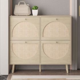 4 Drawers Shoe Cabinet Rattan Shoe Rack Shoe Storage Cupboard Organizer Unit (Color: as picture)