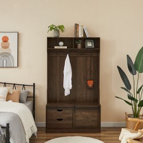 Coat Rack with Storage Shoe Cabinet (Color: Dark brown)