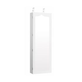 Lockable Wall Mounted Mirror Jewelry Armoire with 5 LEDs and 6 Drawers (Color: White)