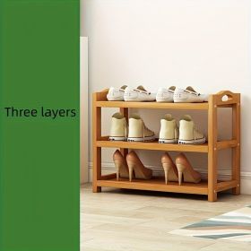 1pc Bamboo Wooden Shoe Rack Home Floor Standing Simple Shoe Rack Multi-Layer Shelf Dormitory Entry Space Saving Storage Small Shoe Cabinet (Color: Khaki 3 layers)