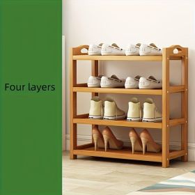 1pc Bamboo Wooden Shoe Rack Home Floor Standing Simple Shoe Rack Multi-Layer Shelf Dormitory Entry Space Saving Storage Small Shoe Cabinet (Color: Khaki 4 layers)