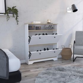 Shoe Rack Dublin, One Open Shelf, Two Extendable Cabinets, Light Oak / White Finish (Color: as Pic)